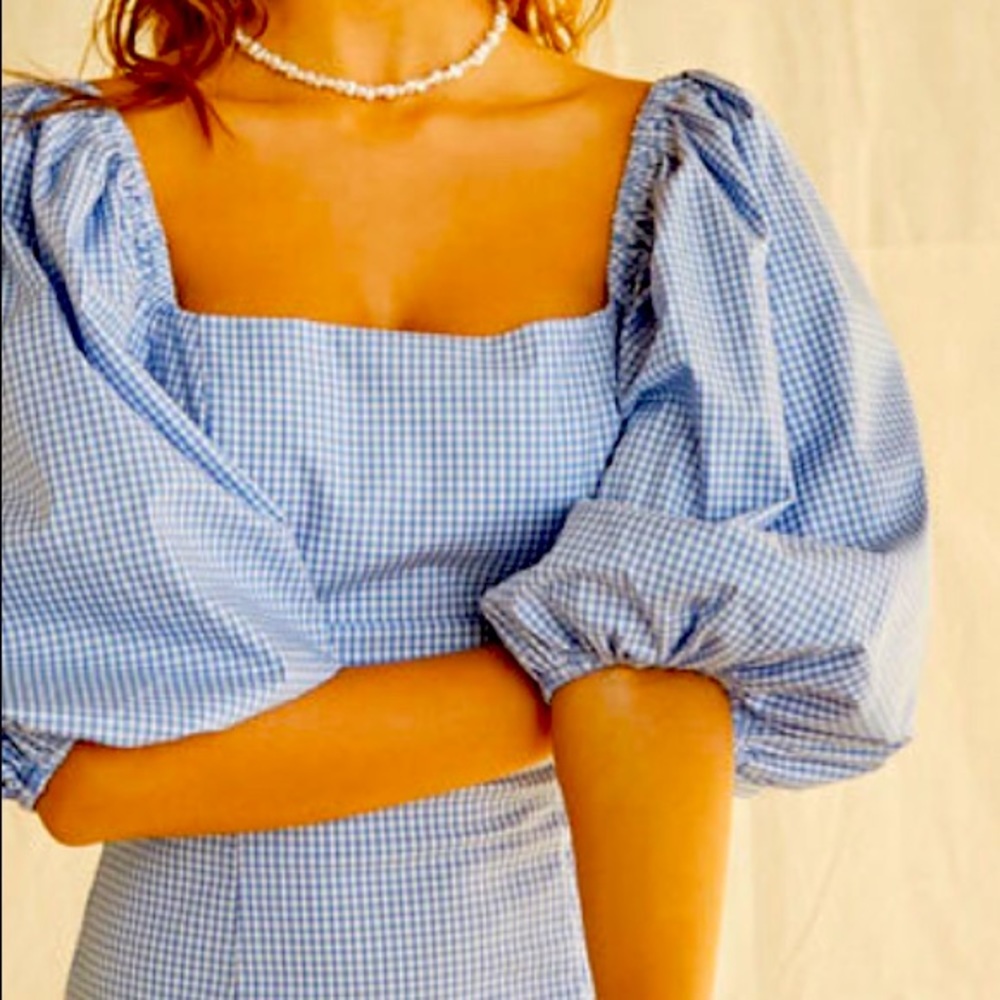 NWT Gingham Puff Sleeve Mini Dress Large